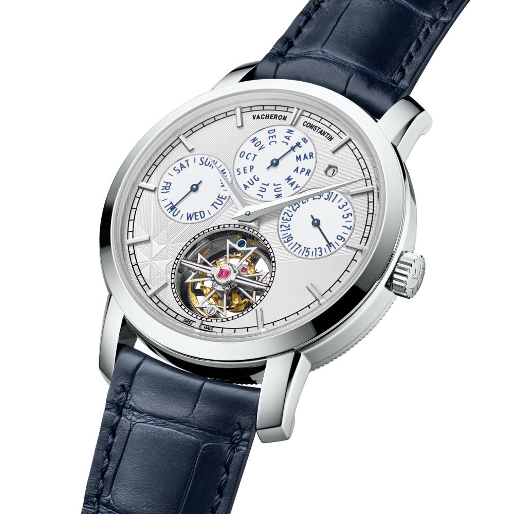 2025 Model Vacheron Constantin Traditionnelle Tourbillon Perpetual Calendar 270th Anniversary 42mm - Ref: 6300T/000P-H056 Silver Dial in Platinum Case, Dark Blue Leather