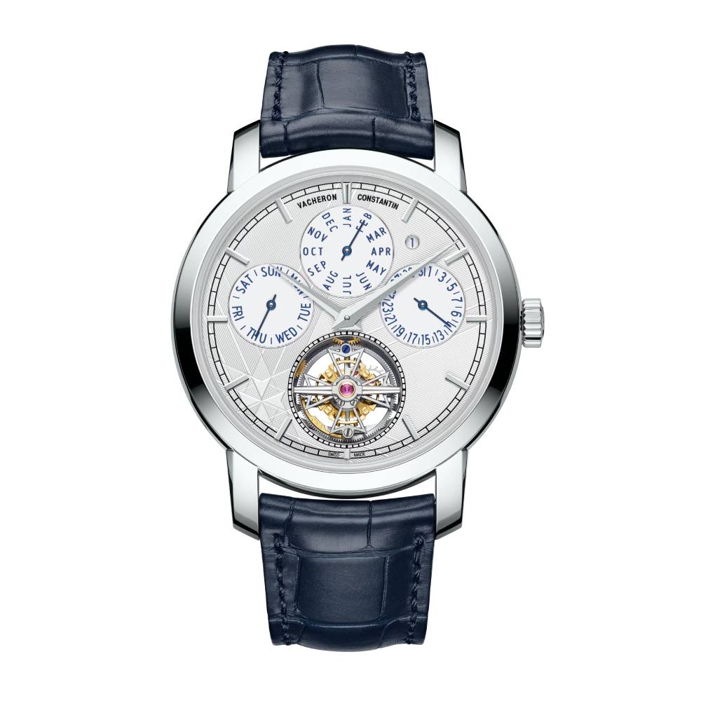 2025 Model Vacheron Constantin Traditionnelle Tourbillon Perpetual Calendar 270th Anniversary 42mm - Ref: 6300T/000P-H056 Silver Dial in Platinum Case, Dark Blue Leather