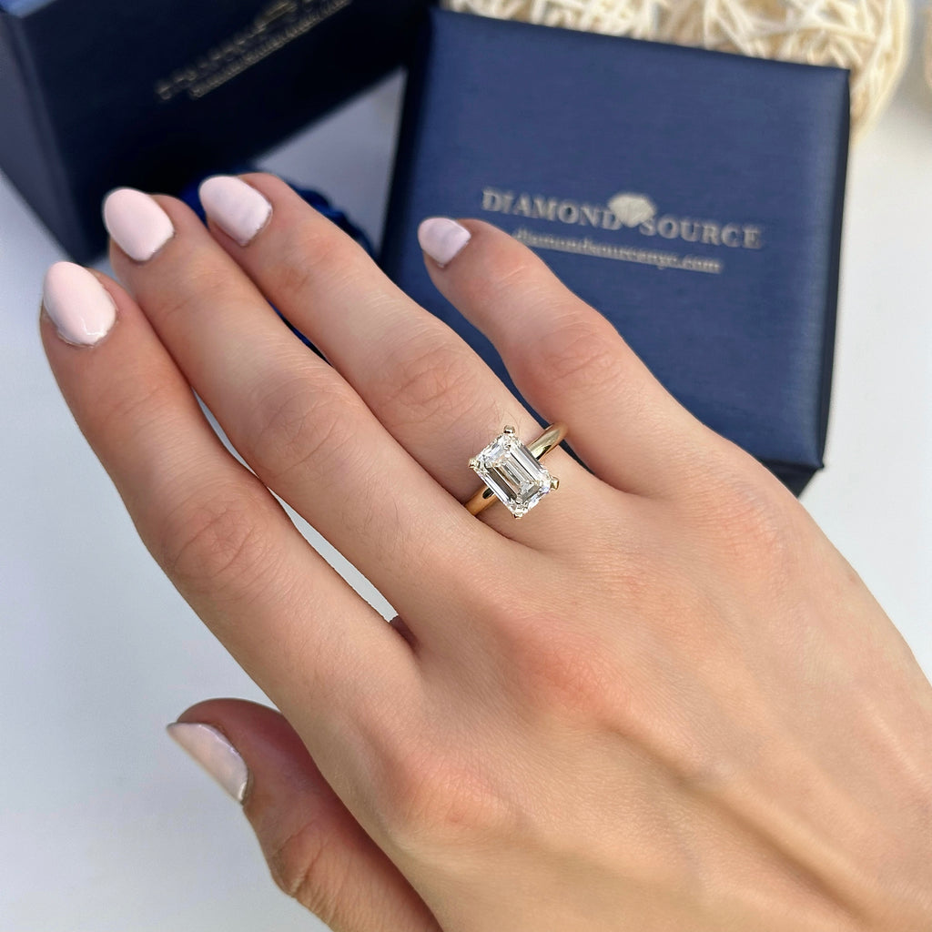 3.00ct Emerald Cut Solitaire Lab-grown Engagement Ring in 14k Yellow Gold ENG-11800