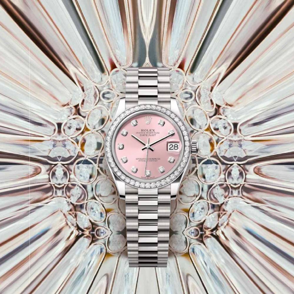 Rolex Datejust 31mm - Ref: 278289rbr-0022 - Pink Diamond Dial & Diamond Bezel, 18K White Gold President Bracelet Women's Watch