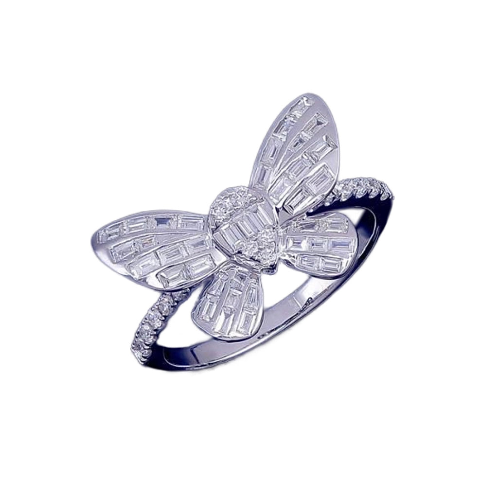 Butterfly Frame Diamond Ring in 14k White Gold 0.80ct of TDW RS0217