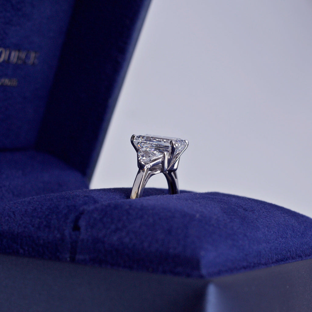 5.55ct TDW Emerald Cut Three-Stone Lab-grown Engagement Ring in 14k White Gold ENG-12580