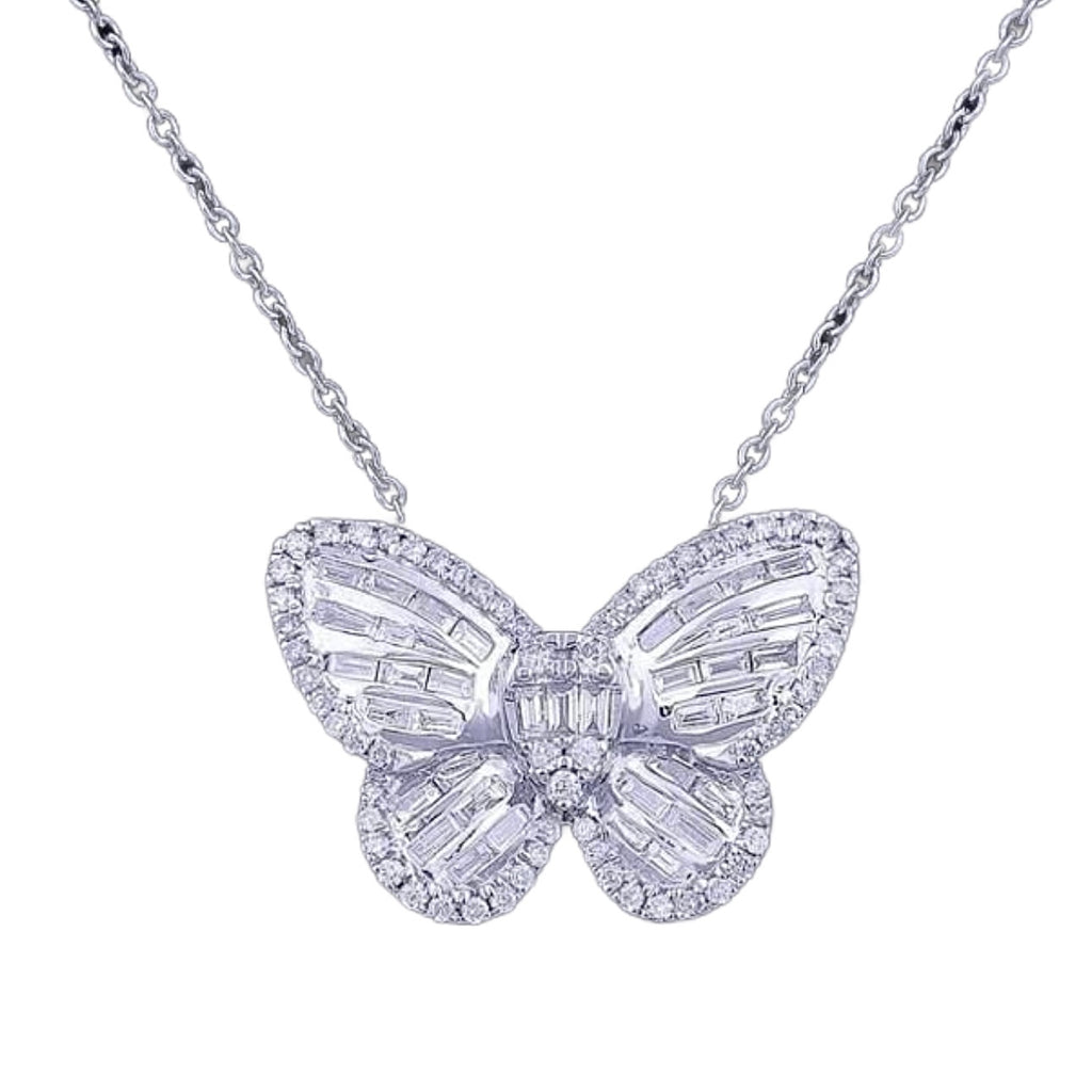 Beautiful Butterfly necklace 14k White Gold 0.90ct diamonds PS0219