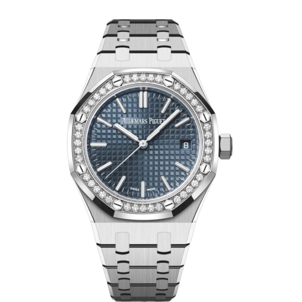 Audemars Piguet, Royal Oak 37 Mm, Stainless Steel Bracelet, Blue Dial, Diamond Bezel Ladies Watch, Ref. # 15551st.zz.1356st.02