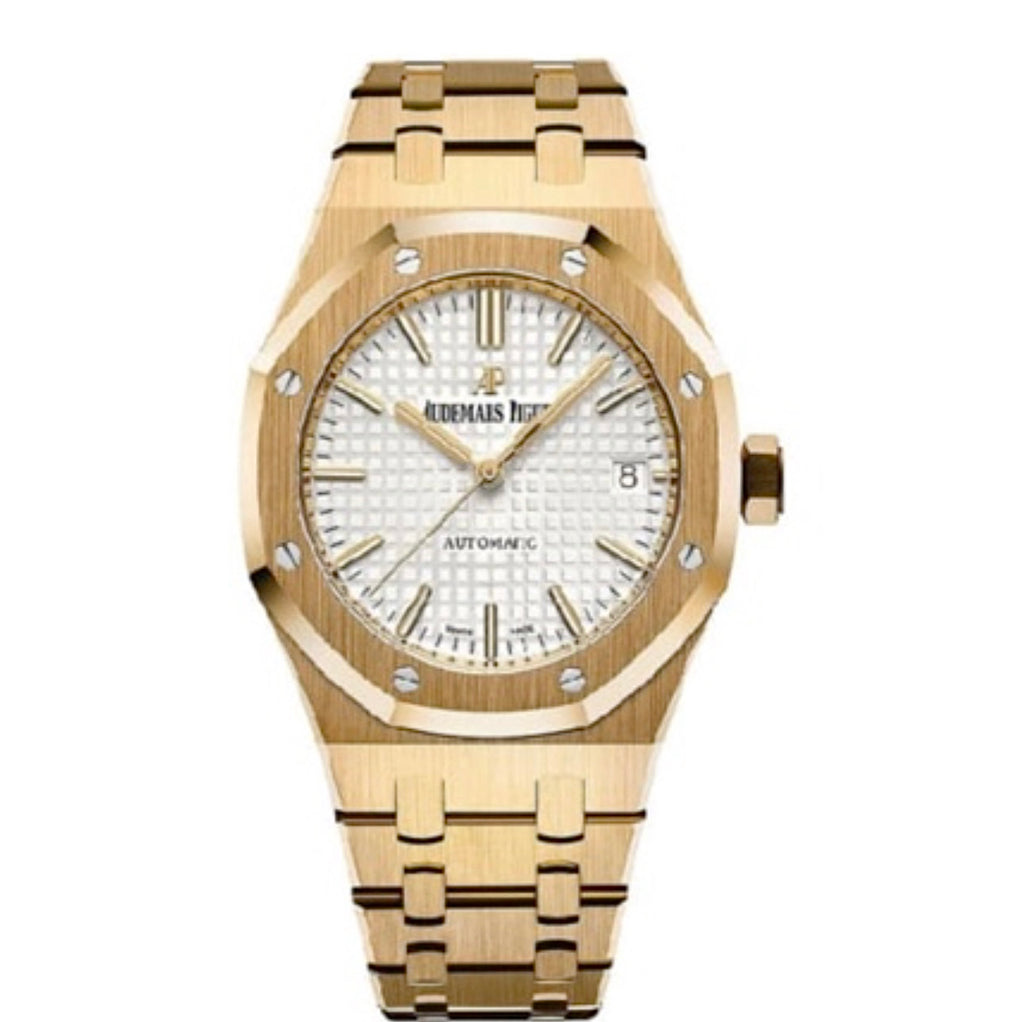 Audemars Piguet, Royal Oak 37 mm, 18k yellow Gold Bracelet Silver-toned Dial, Ladies Watch, Ref. # 15450BA.OO.1256BA.01