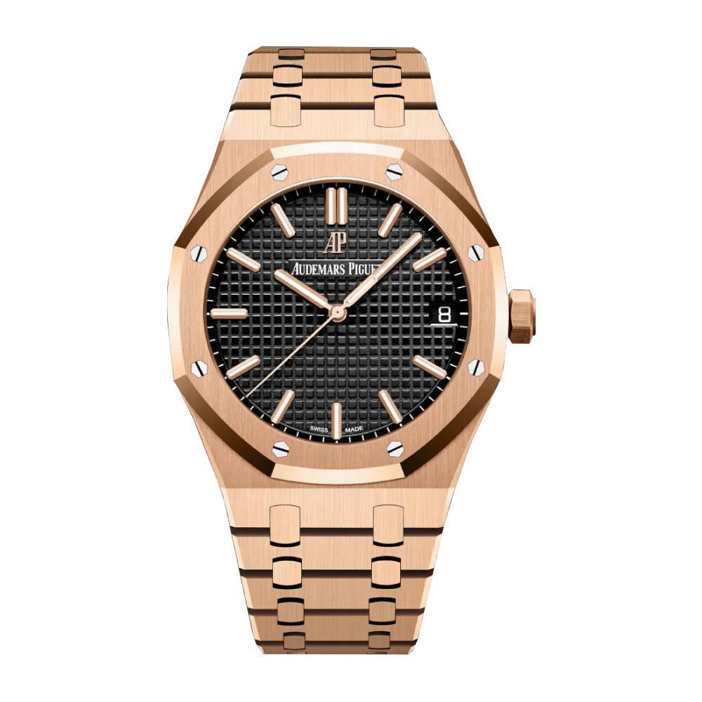 Audemars Piguet Royal Oak 41mm | 18k Rose Gold Bracelet, Black Dial, 18k Rose Gold Case | Mens Watch, Ref. 15500OR.OO.1220OR.01