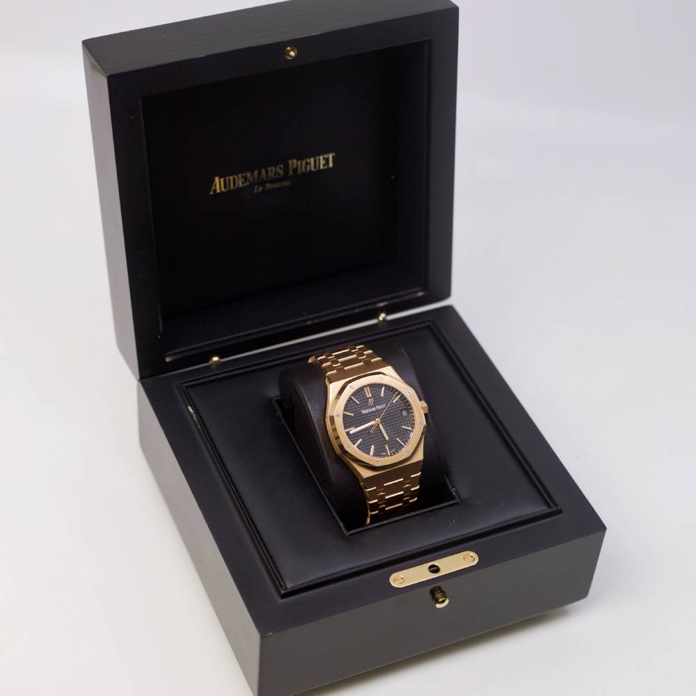 Audemars Piguet Royal Oak 41mm | 18k Rose Gold Bracelet, Black Dial, 18k Rose Gold Case | Mens Watch, Ref. 15500OR.OO.1220OR.01