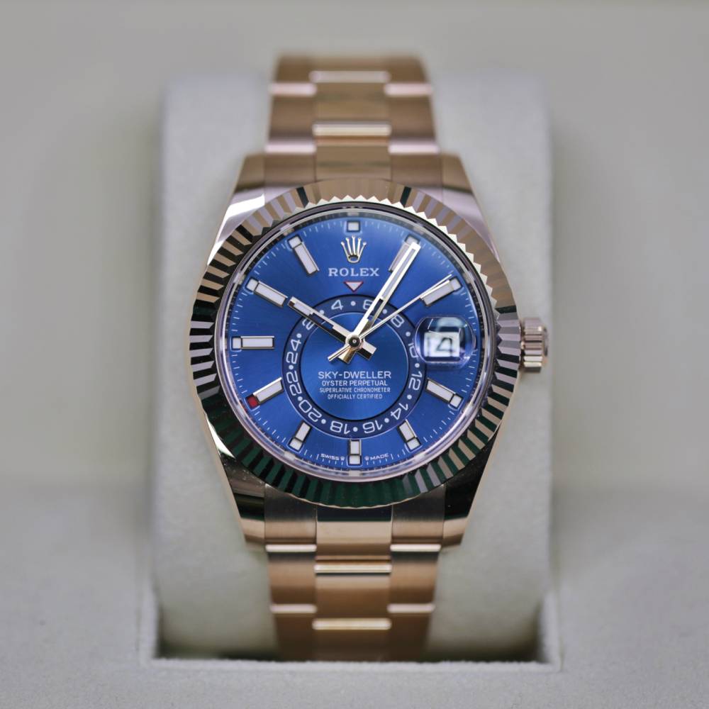 Rolex Sky-Dweller 42mm - Ref: 336935 - Blue-Green Stick Dial, 18K Rose Gold Oyster Bracelet Watch