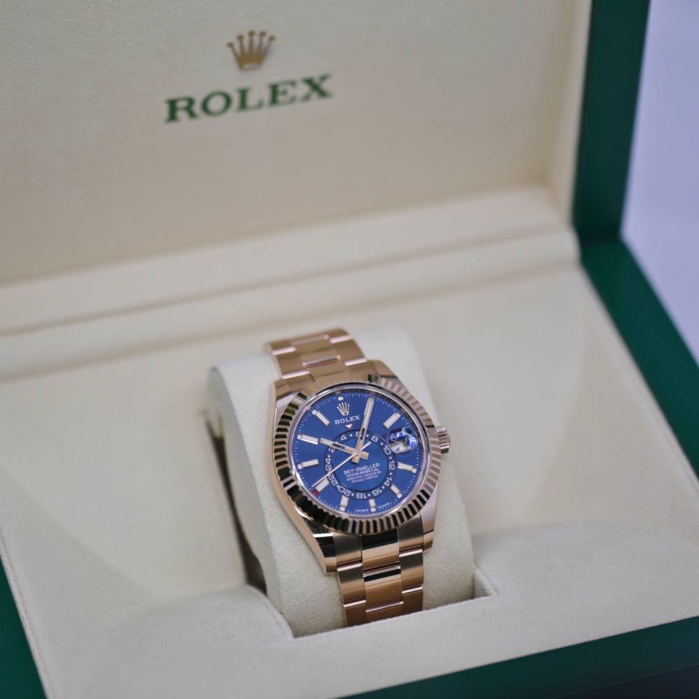 Rolex Sky-Dweller 42mm - Ref: 336935 - Blue-Green Stick Dial, 18K Rose Gold Oyster Bracelet Watch