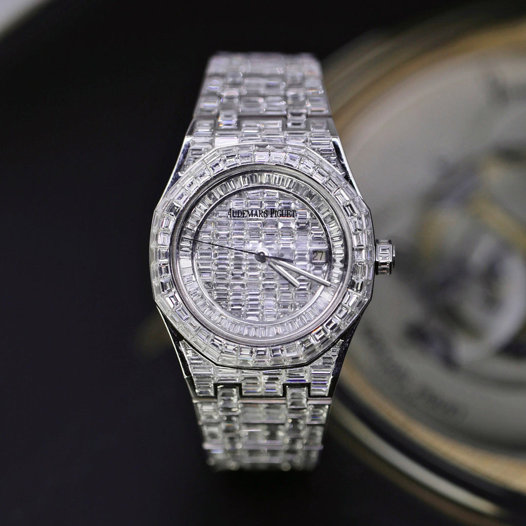 Audemars Piguet Royal Oak Chandelier Aftermarket Diamonds 41 mm | 18k White Gold Bracelet | White Dial | 18k White Gold Case | Mens Watch, Ref. 15400st