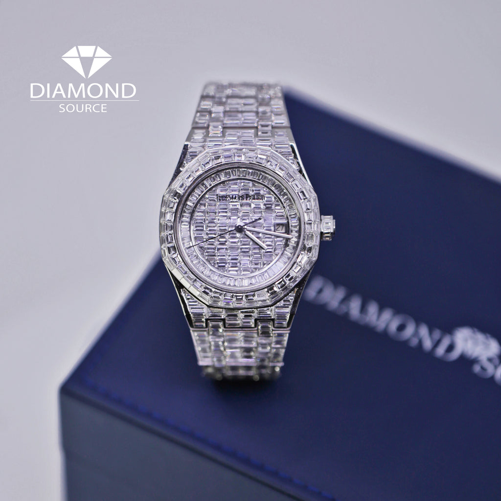 Audemars Piguet Royal Oak Chandelier Aftermarket Diamonds 41 mm | 18k White Gold Bracelet | White Dial | 18k White Gold Case | Mens Watch, Ref. 15400st