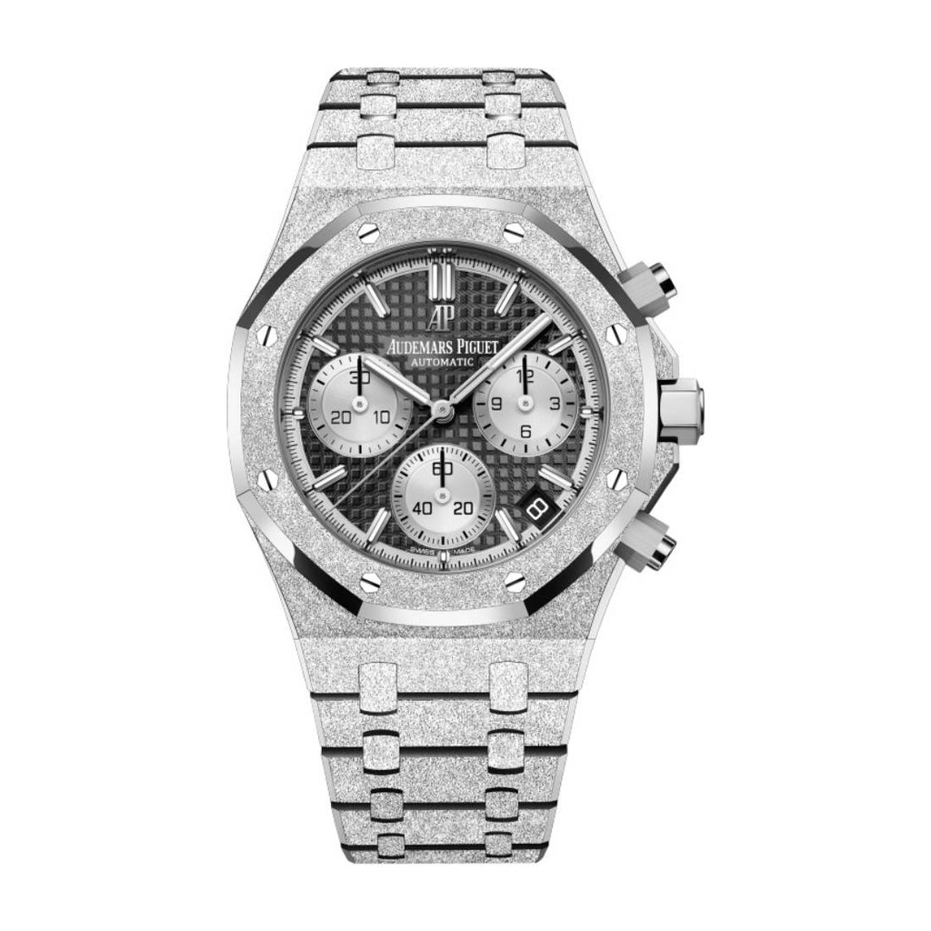 Audemars Piguet Royal Oak Chronograph 41 mm | Frosted White Gold Bracelet | Black Tapisserie Dial | Mens Watch, Ref. 26239BC.GG.1224BC.02