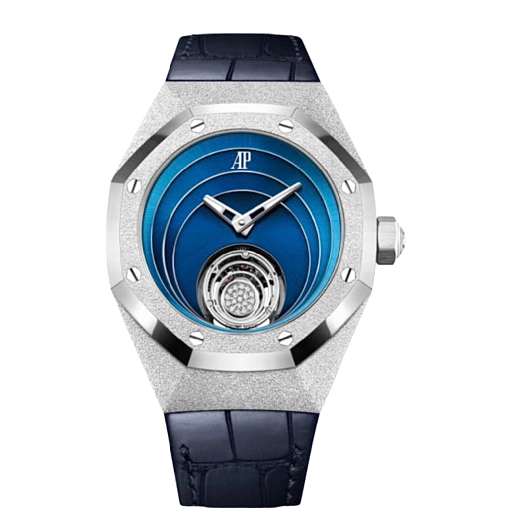 Audemars Piguet, Royal Oak Concept 38.5 mm, blue alligator strap, Multi-layers graded blue Dial, 18k White gold Case, Mens Watch, Ref. # 26630BC.GG.D326CR.01