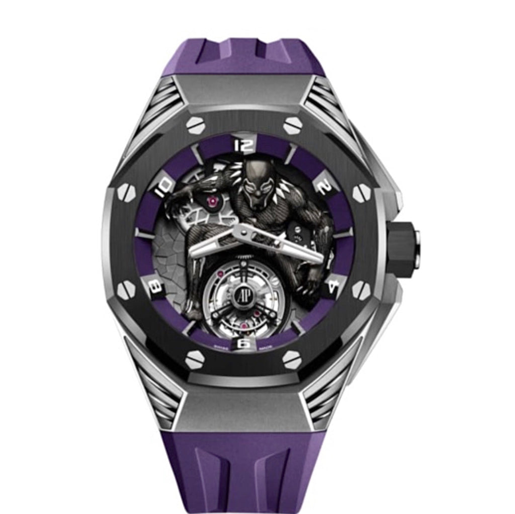 Audemars Piguet, Royal Oak Concept Marvel 42 mm, Purple rubber strap, Black Dial, Titanium Case, Mens Watch, Ref. # 26620IO.OO.D077CA.01