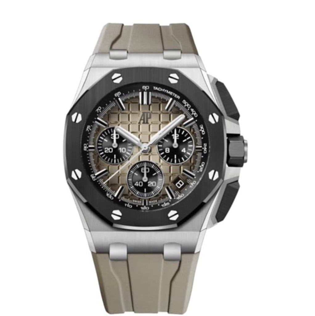 Audemars Piguet, Royal Oak Offshore 43 mm, Light brown rubber strap, Smoked light brown Dial, Mens Watch, Ref. # 26420SO.OO.A600CA.01