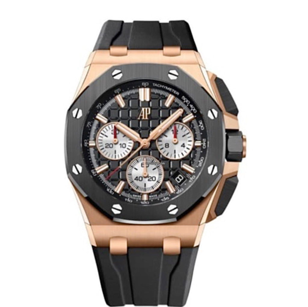 Audemars Piguet, Royal Oak Offshore 44 mm, black rubber strap, Black Dial, 18k Rose Gold Case, Mens Watch, Ref. # 26401.RO.OO.A002.CA.01