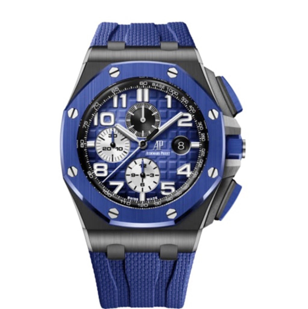 Audemars Piguet, Royal Oak Offshore 44 mm, Blue rubber strap, Smoked blue Dial, Ceramic Case, Mens Watch, Ref. # 26405CE.OO.A030CA.01