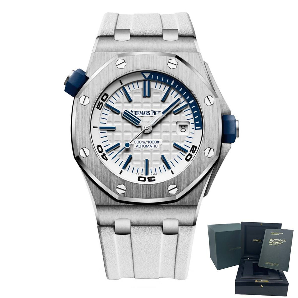 Audemars Piguet Royal Oak Offshore Diver 42 mm | White rubber strap | White Dial | Mens Watch, Ref. 15710ST.OO.A010CA.01