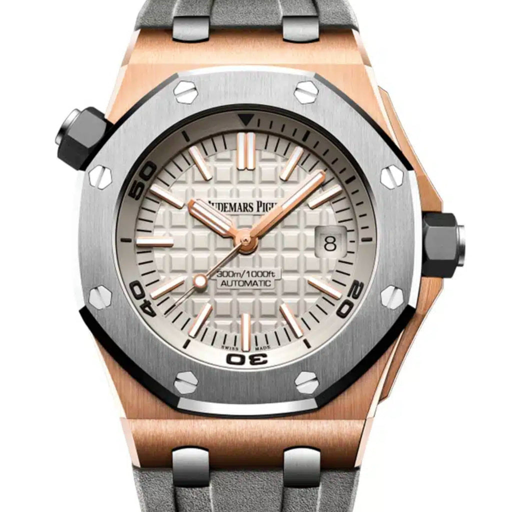 Audemars Piguet Royal Oak Offshore Diver 42 mm "Japan" Limited Edition | Grey rubber strap | Grey Dial | 18k Rose Gold Case | Mens Watch, Ref. 15711OI.OO.A006CA.01