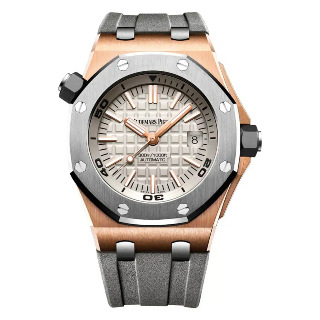 Audemars Piguet Royal Oak Offshore Diver 42 mm "Japan" Limited Edition | Grey rubber strap | Grey Dial | 18k Rose Gold Case | Mens Watch, Ref. 15711OI.OO.A006CA.01