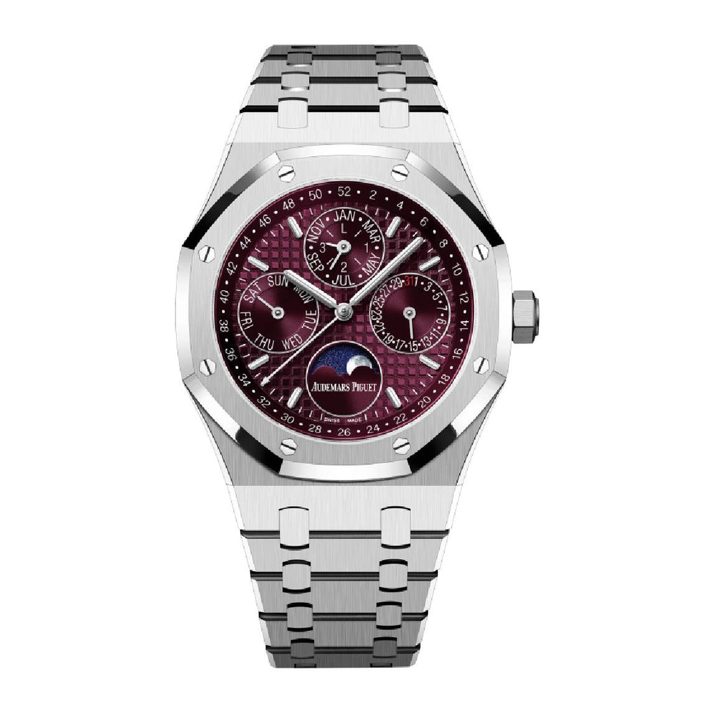 Audemars Piguet Royal Oak Perpetual Calendar 41 mm | 18k White Gold Bracelet | Purple-Burgundy Dial | Mens Watch, Ref. 26574BC.OO.1220BC.01