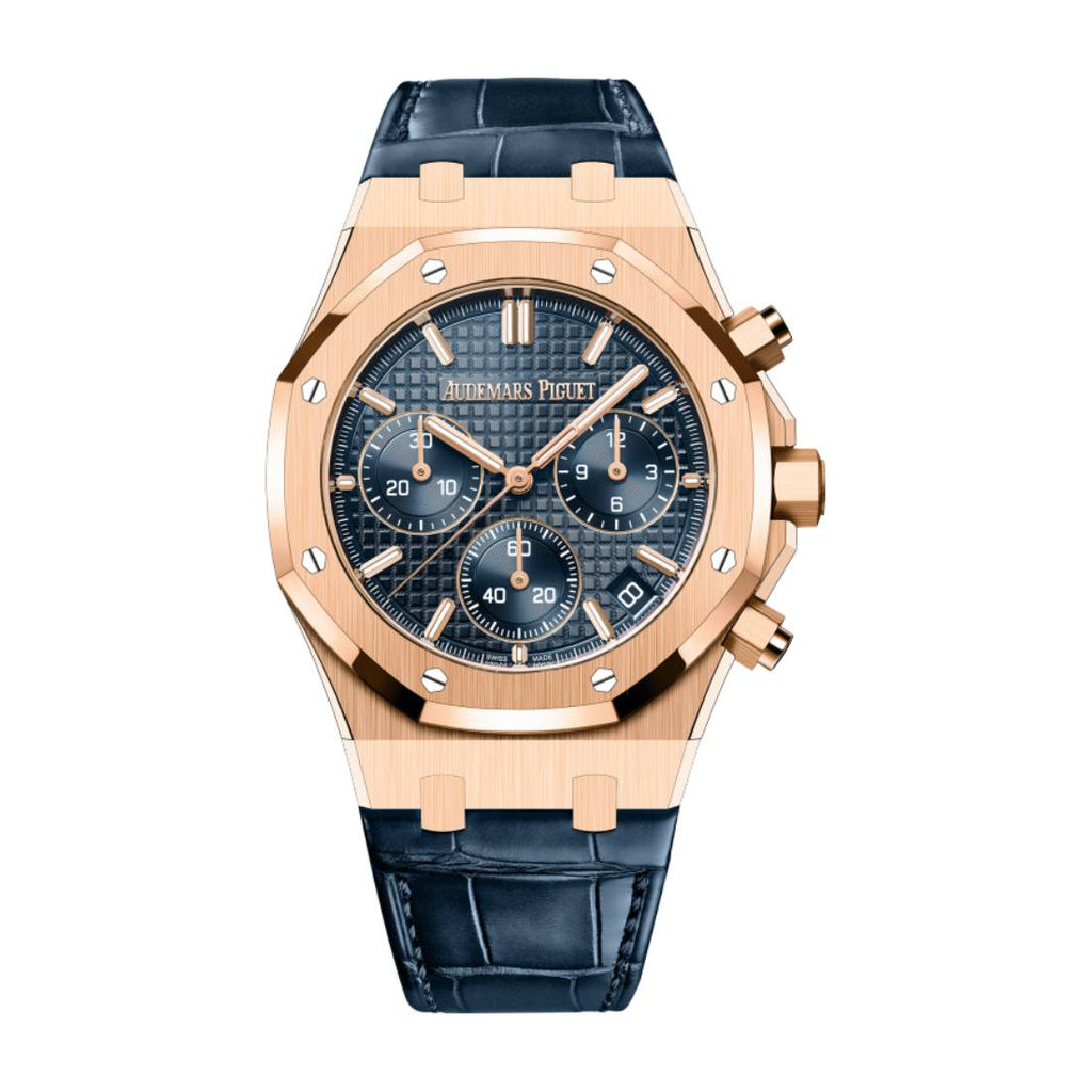 Audemars Piguet Royal Oak Selfwinding Chronograph "Bleu Nuit, Nuage 50" 41 mm | Blue Alligator Strap | Blue “Grande Tapisserie” Dial | 18k Rose Gold Case Mens Watch, Ref. 26240OR.OO.D315CR.02