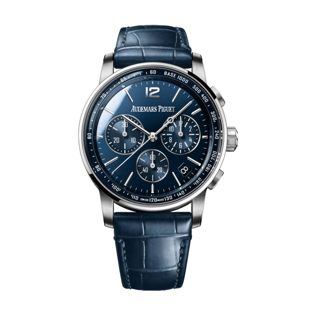 Audemars Piguet Selfwinding Chronograph 41mm | Blue alligator strap Bracelet | Lacquered blue Dial | 18k White Gold Case | Mens Watch, Ref. 26393BC.OO.A321CR.01