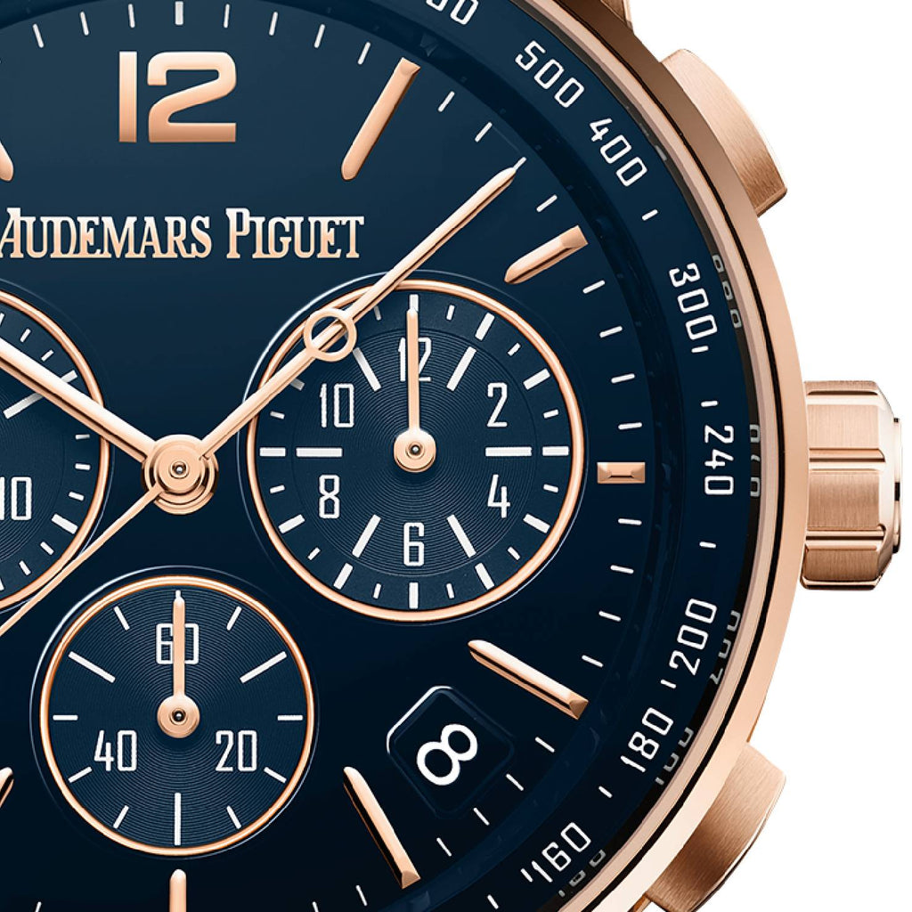 Audemars Piguet code 11.59 Selfwinding Chronograph 41mm | Blue Alligator strap Bracelet | Lacquered blue Dial | 18k Rose Gold Case | Mens Watch, Ref. 26393OR.OO.A321CR.01