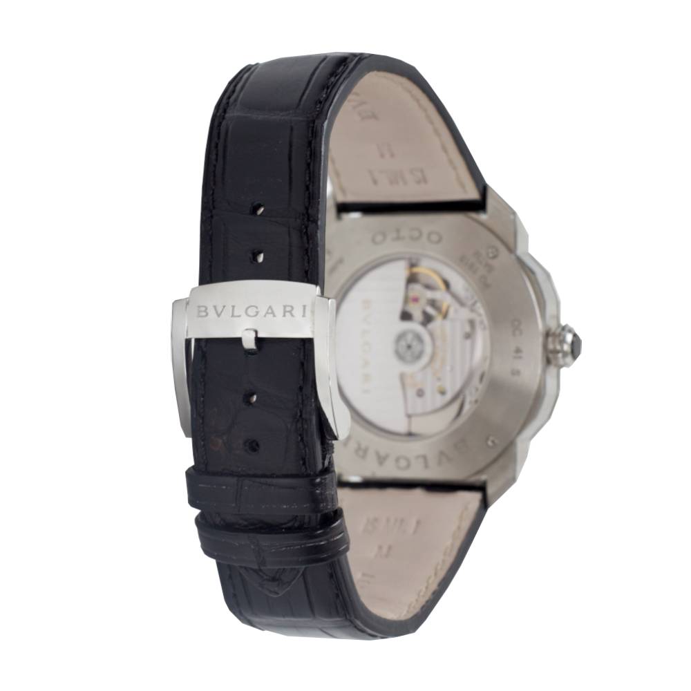 BVLGARI Octo Roma 41mm | Black Leather bracelet | Silver dial Smooth bezel | Men's Watch 102779