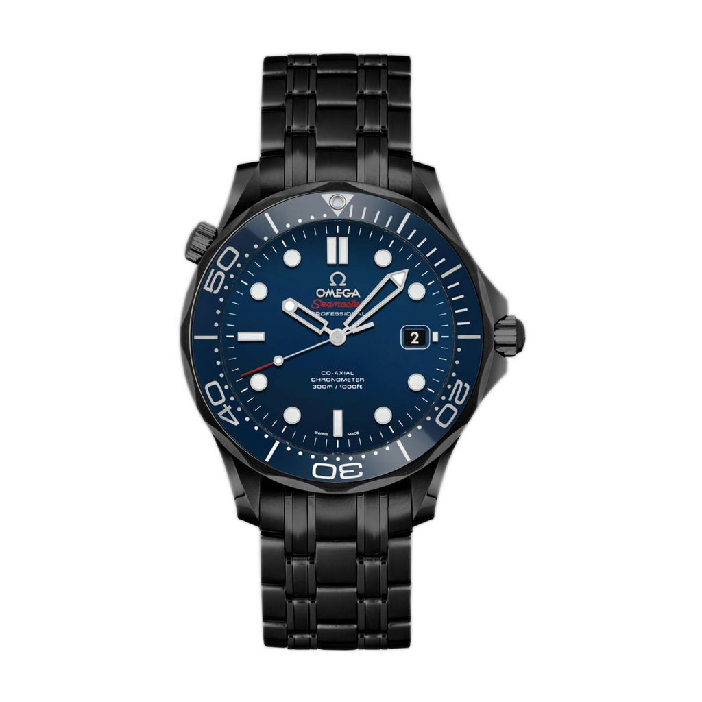 Black Omega DLC-PVD Seamaster 41mm | Black DLC-PVD Stainless Steel bracelet | Blue dial Blue bezel | Black DLC-PVD Stainless Steel Case 212.30.41.20.03.001-pvd