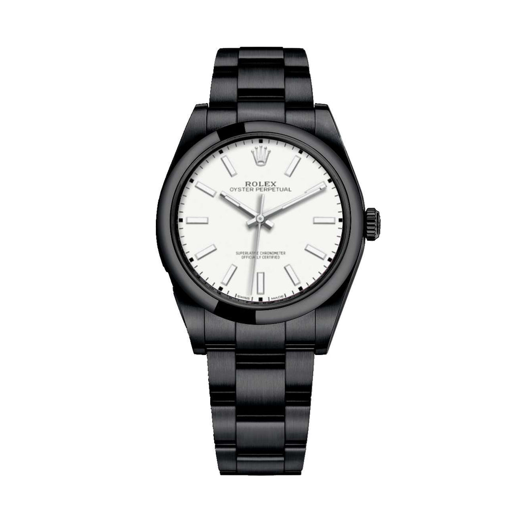 Black Rolex DLC-PVD Oyster Perpetual 39mm | Black DLC-PVD Stainless Steel Oyster bracelet | White dial Domed bezel | Unisex Watch 114300-0004-pvd-2