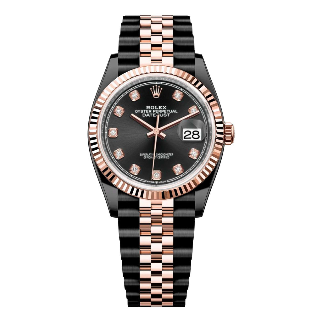 Black Rolex DLC-PVD Perpetual Datejust 36 mm | Two-Tone Black DLC-PVD Stainless Steel and 18k Everose gold Jubilee bracelet | Black Diamond dial Fluted bezel | Unisex Watch 126231-0019-pvd-2