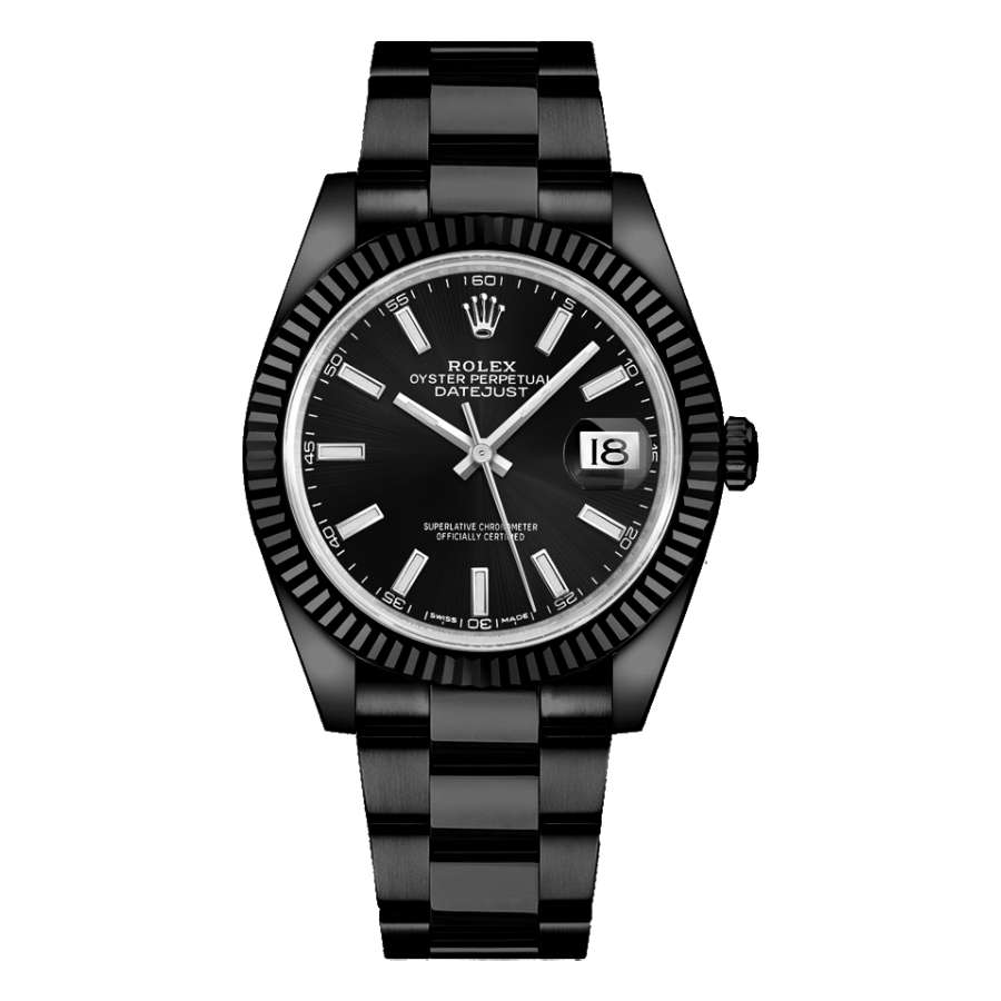 Black Rolex DLC-PVD Datejust 41mm | Black DLC-PVD Stainless Steel Oyster bracelet | Black dial Fluted bezel | Men's Watch 126334-0017-pvd