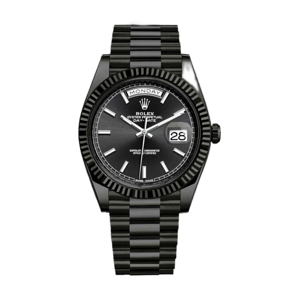 Black Rolex DLC-PVD Day-Date 40mm | Black DLC-PVD Stainless Steel President bracelet | Black dial Fluted bezel | Men's Watch 228239-0004-pvd-2