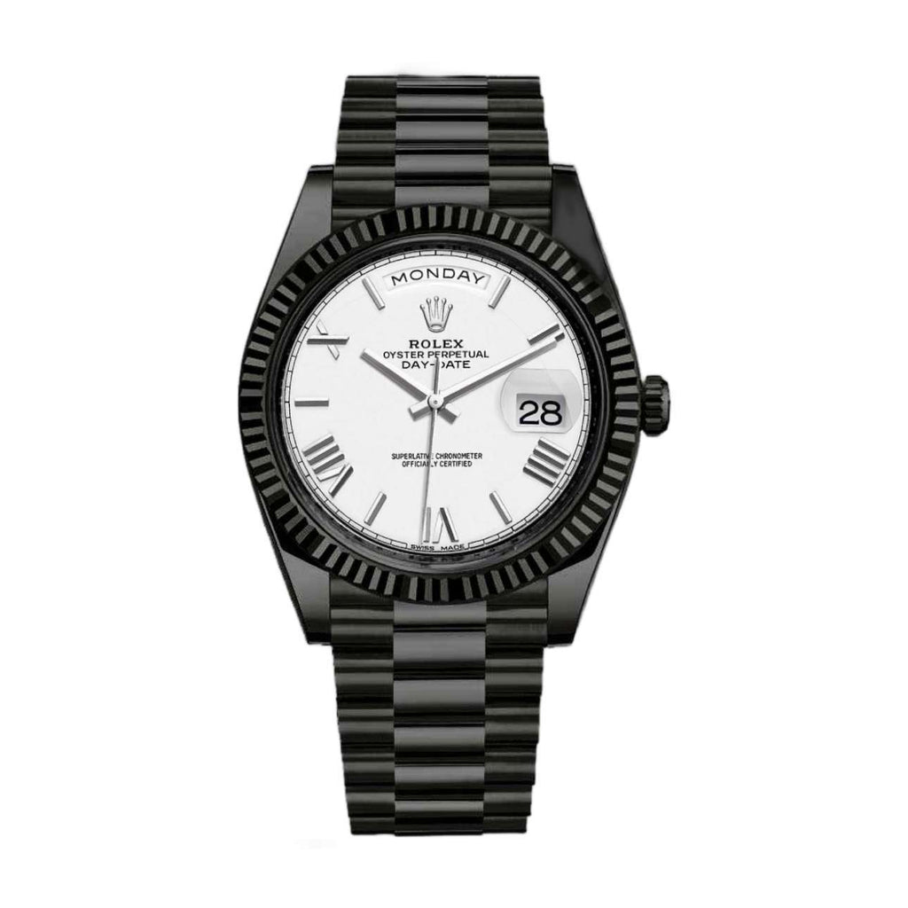 Black Rolex DLC-PVD Day-Date 40mm | Black DLC-PVD Stainless Steel Presidential bracelet | White Roman dial Fluted bezel | Men's Watch 228239-0046-pvd-2