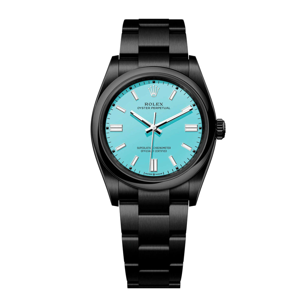 Black Rolex DLC-PVD Oyster Perpetual 36 mm | Black DLC-PVD Stainless Steel Oyster bracelet | Turquoise blue dial Smooth bezel | Black DLC-PVD Case Unisex Watch 126000-0006-pvd-2