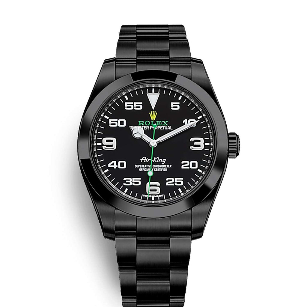 Black Rolex DLC-PVD Air-King 40mm | Black DLC-PVD Stainless Steel Oyster bracelet | Black dial Smooth bezel | Men's Watch 116900-pvd-2