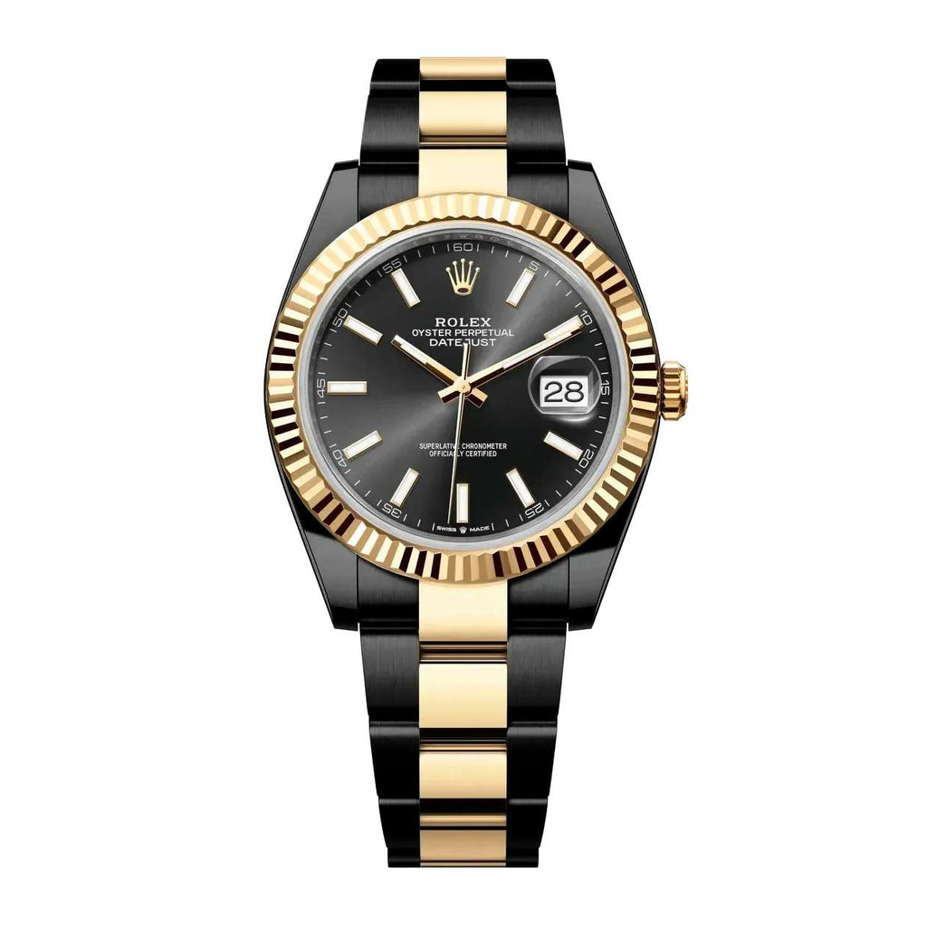 Black Rolex DLC-PVD Oyster Perpetual Datejust 41mm | Two-Tone Black Pvd/Dlc Stainless Steel and 18k Yellow Gold Oyster bracelet | Black dial Fluted bezel | Men's Watch 126333-0013-pvd-2
