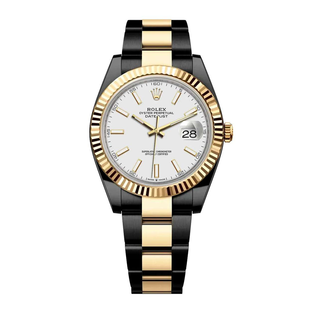 Black Rolex DLC-PVD Oyster Perpetual Datejust 41mm | Two-Tone Black Pvd/Dlc Stainless Steel and 18k Yellow Gold Oyster bracelet | White dial Fluted bezel | Men's Watch 126333-0015-pvd-2