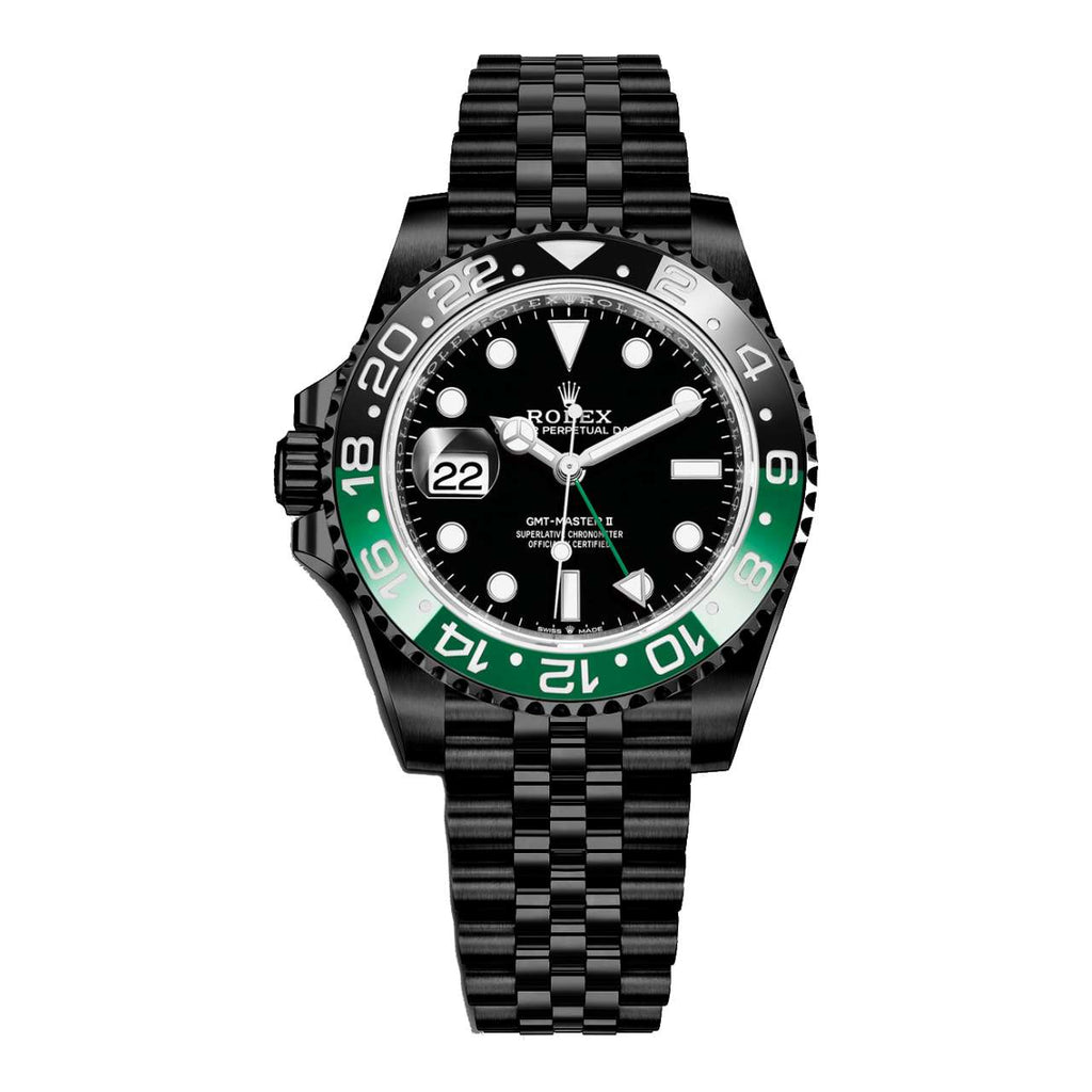 Black Rolex DLC-PVD GMT-Master II Sprite 40mm | Black DLC-PVD Stainless Steel Jubilee bracelet | Black dial Black & Green bezel | Men's Watch 126720VTNR-pvd-2