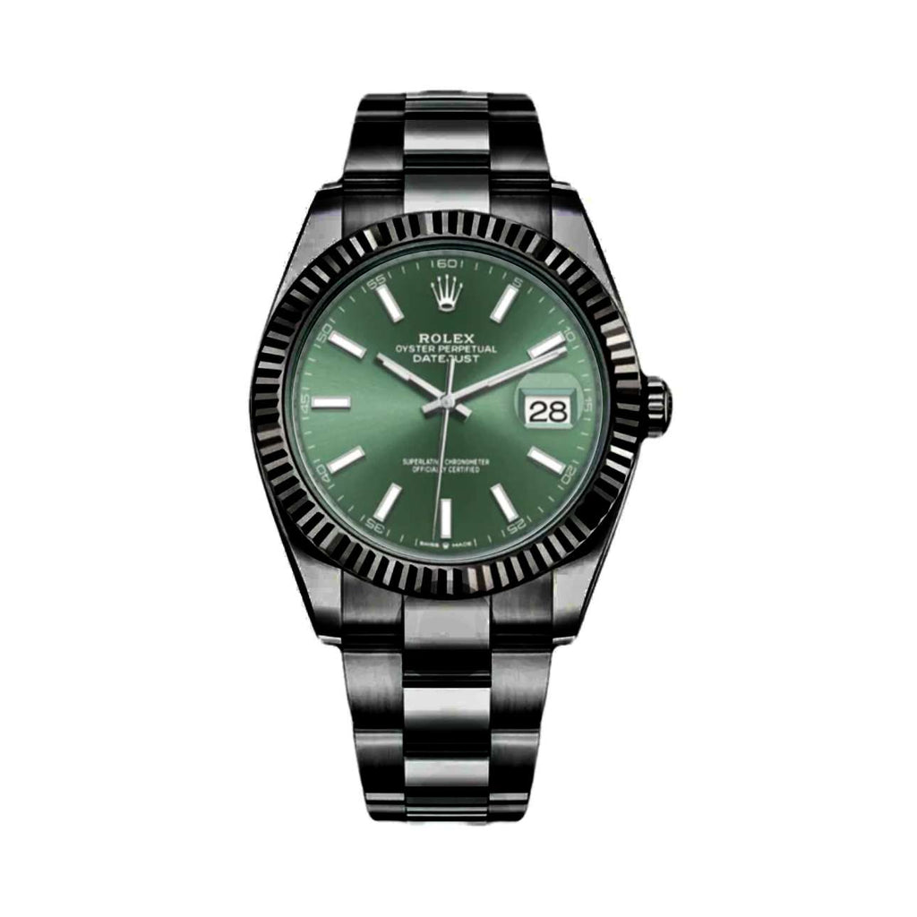 Black Rolex DLC-PVD Datejust 41 Green Dial Oystersteel and White Gold Men's Watch 126334