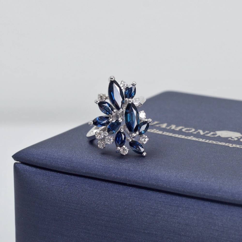 Blue Sapphires Fashion Ring with 3.00ct of Total Diamond Weight in 18k White Gold, RN-171500