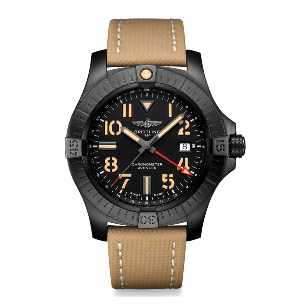 Breitling Avenger Automatic GMT 45 Night Mission, Black DLC coated titanium, 45mm, Black, Watch V32395101B1X1