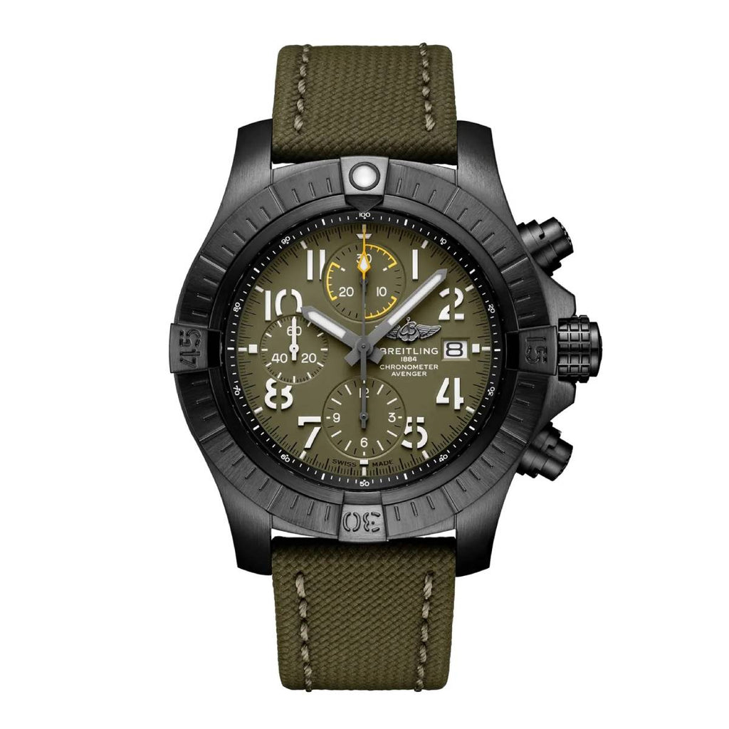 Breitling Avenger Chronograph 45 Night Mission, Black DLC coated titanium, 45mm, Green, Watch V13317101L1X1