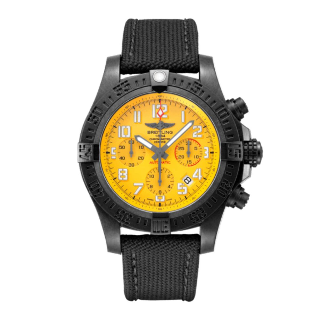 Breitling Avenger Hurricane 12H 45 mm | Black Fabric strap | Cobra yellow dial | Matte black Breitlight - Ultralight Polymer Case Men's Watch XB0180E41I1W1