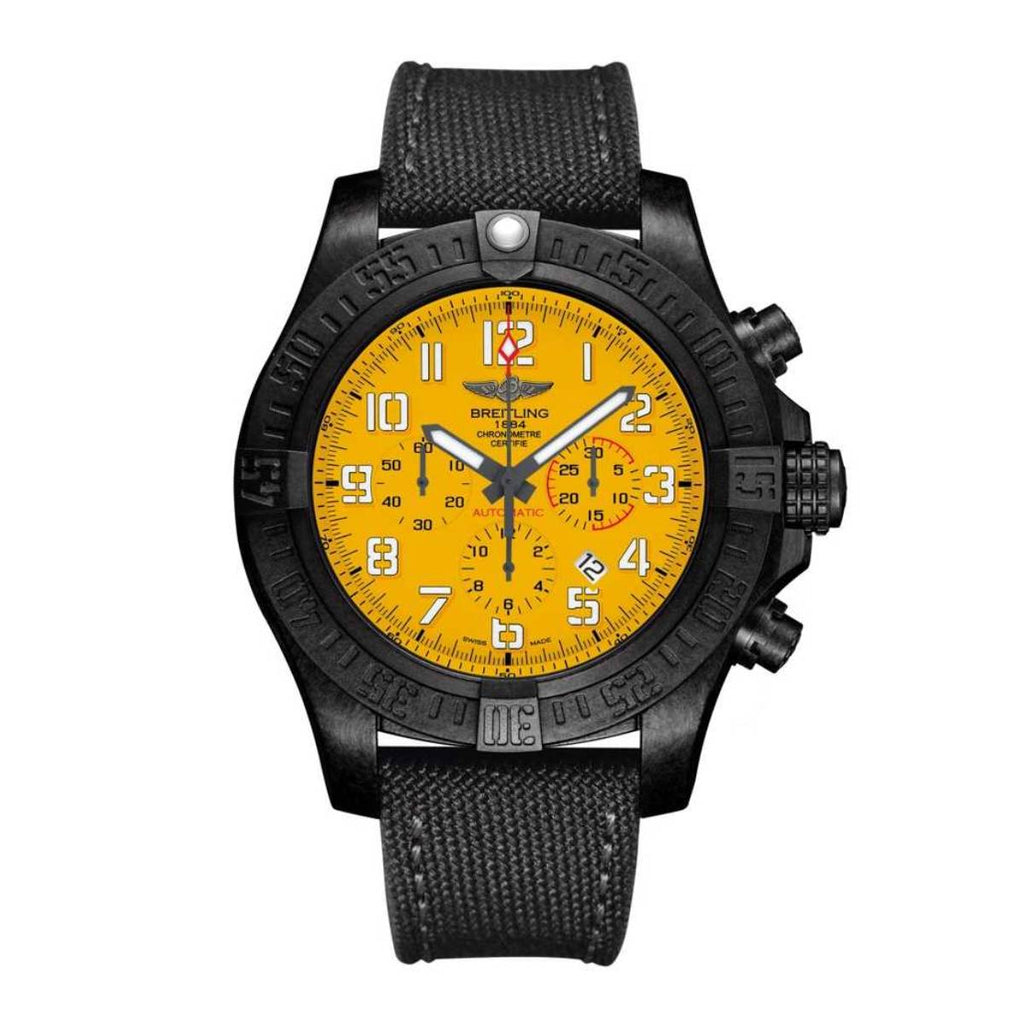 Breitling Avenger Hurricane 12H 50mm | Black Fabric strap | Yellow dial | Matte black Breitlight - Ultralight Polymer Case Men's Watch XB0170E41I1W1