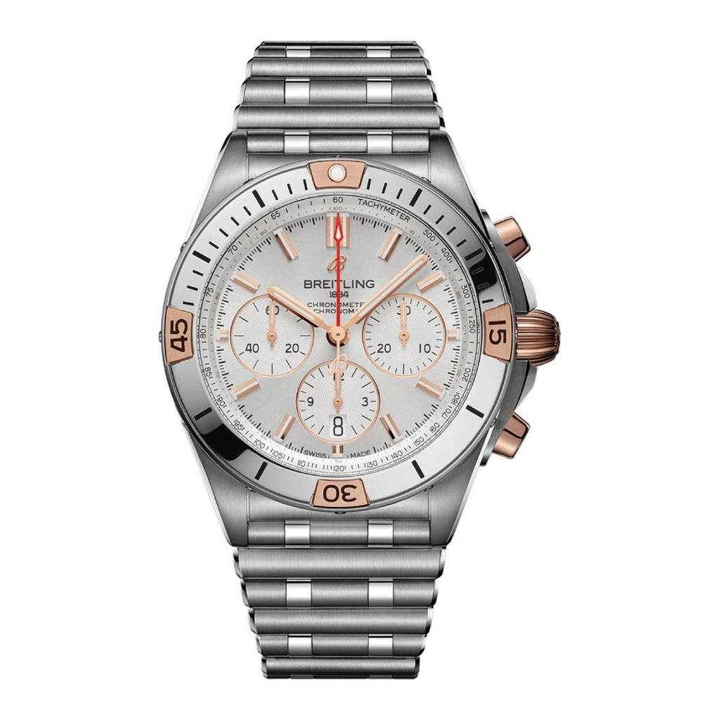 Breitling Chronomat B01 42, Stainless Steel and 18k Rose Gold, Silver dial, Watch IB0134101G1A1