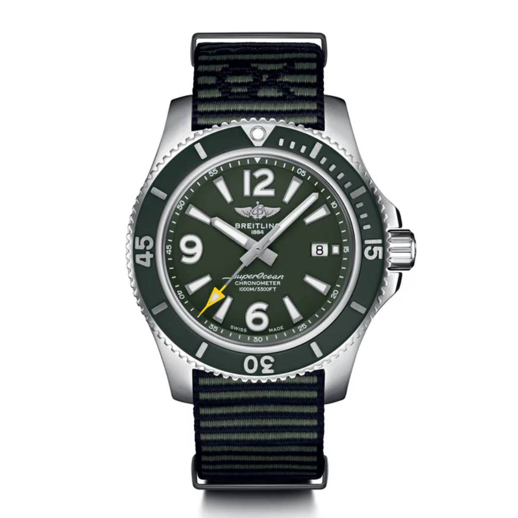 Breitling Superocean Outerknown Automatic 44 mm | Green nylon NATO bracelet | Matt green dial | Men's Watch A17367A11L1W1