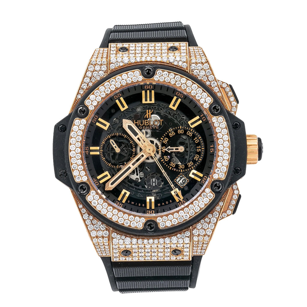 Hublot, King Power Custom Iced Out, 48mm Black Dial with Rubber Bracelet, 4.50CT Diamonds Watch, Ref. #  701.OX.0180