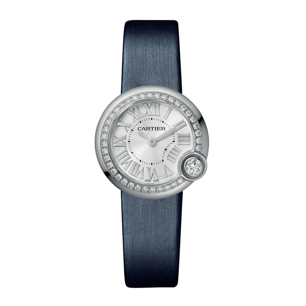 Cartier, Ballon Blanc de Cartier, 26mm | blue Calfskin strap Bracelet | silver Dial diamond Bezel | Ladies Watch, Ref. # W4BL0002